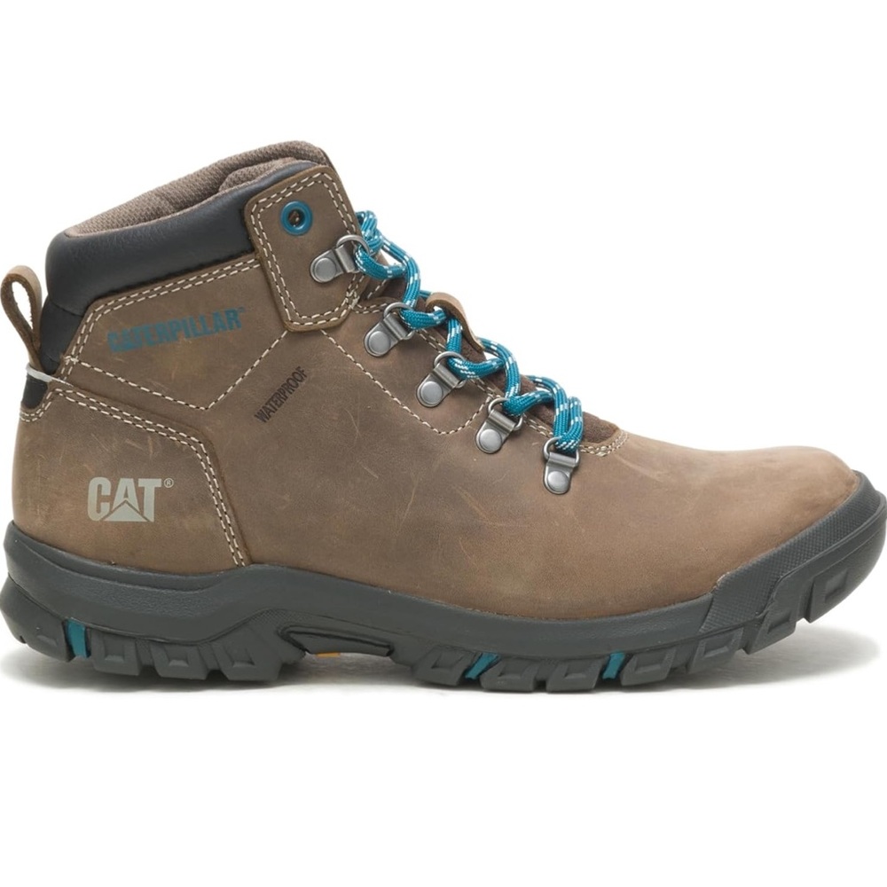 Caterpillar Tan Boots with Blue Laces Steel Toe